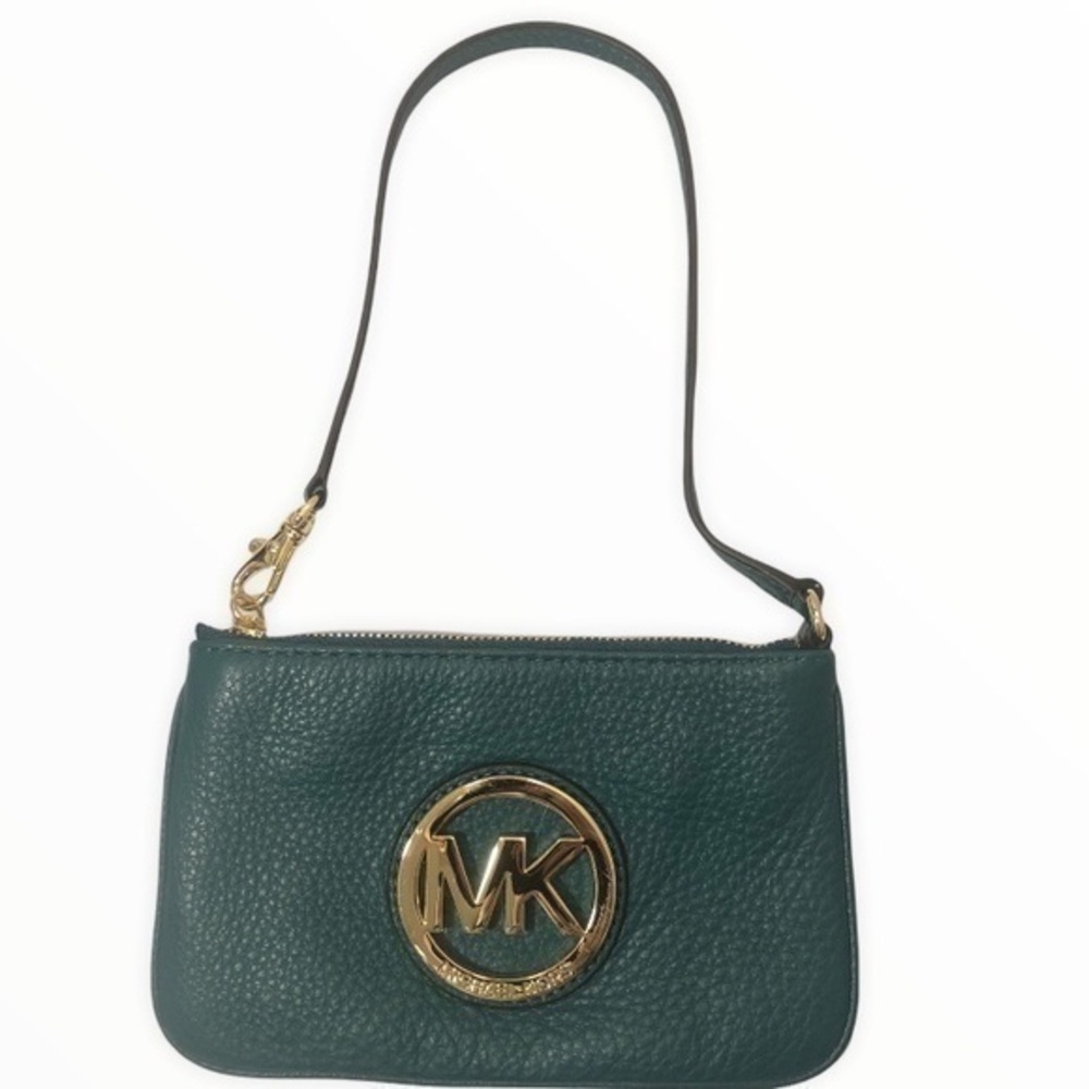 Michael kors green leather wristlet mini bag